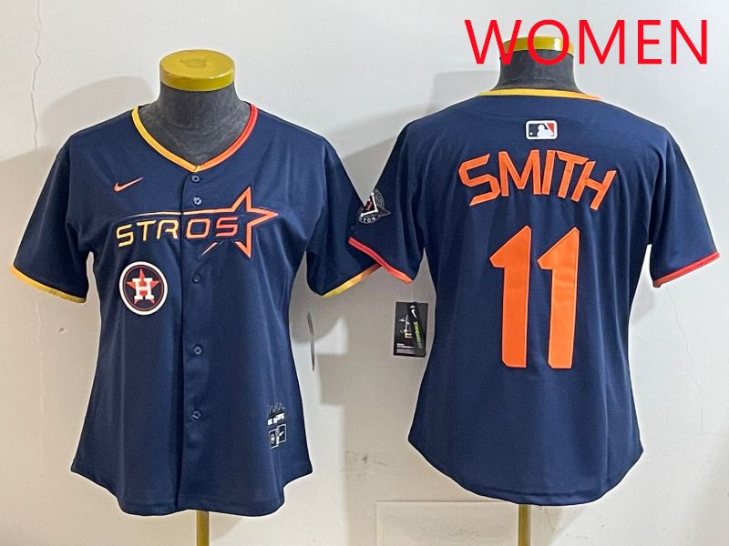 Women Houston Astros #11 Smith Blue three generations Joint Name Nike 2025 MLB Jersey style 1